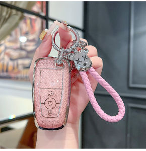 เครื่องป้องกันพวงกุญแจห้อยโครงเปลือกนอกเคสกุญแจรีโมตอัจฉริยะติดเพชร & คริสตัลสำหรับรถยนต์ฟอร์ดฟิวชั่น Mustang Explorer F150 F250 EcoSport Edge F350ขอบ S-MAX Ranger Lincoln Mondeo