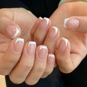 Bộ Móng Tay Giả Ngắn Hình Vuông Màu Hồng Pháp Dán Sẵn Keo Phủ Kín Chất Liệu Gel Mềm Dành Cho Nữ Quà Tặng Văn Phòng