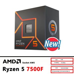 AMD | CPU AMD R5 7500F BOX 6 Nhân 12 Luồng 3.7GHz 5NM L3 32M Socket AM5 Dành Cho Máy Tính Để Bàn - Không Kèm Quạt Tản Nhiệt