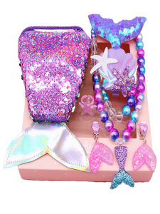 Princess Mermaid Toy Set for Girls Realistic Necklace Fish Tail Wallet Jewelry Accessories Kids Role Play Toys Simulation Dollhouse