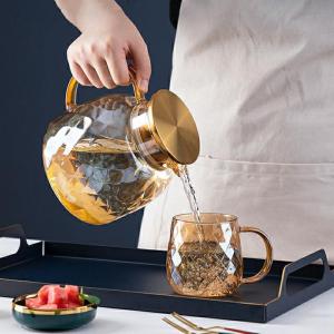 Amber Stainless Steel Lid Hammered Glass Water Pitcher Large Capacity
