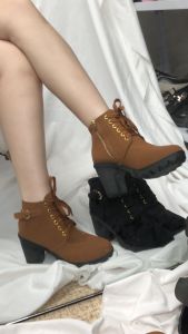 Size 35-42 Womens Fashion Thick Sole Lace up High Heel Martin Boots Low Barrel Short Boots