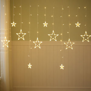 Christmas Star Curtain Lights: 138 LED 12 Stars & 8 Flashing Modes