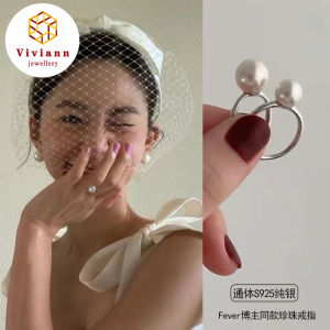 Viviann Original Design 925 Sterling Silver Pearl Beaded Rings for Women Korean Pearl Finger Rings Trend Women Jewelry Gifts Silver Womens Vintage Ring Jewelry Womens Ring Fine Bridal Jewelry