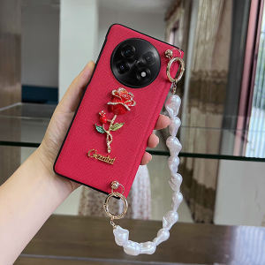 Luxury Rose Case for OPPO Find N5 Fold with Hand Strap Shockproof PU Leather Phone Casing Magnetic Hinge Cover Full-Body Protection Accessories for OPPO Find N5