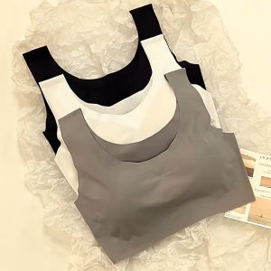 Women Seamless Padded Crop Bra Top Nylon Ice Silk Innerwear
