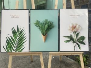 Tranh treo tường- Tranh Laminate tráng gương Lá Cây nhiệt đới 02- Bộ 3 tấm