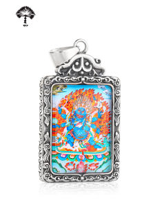 Tibetan Thangka Pendant Mahakala Mahākāla Necklace Comfortable Day a Guardian of Buddhism Life Guard for Husband