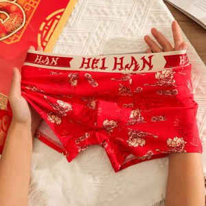 Quần Lót Nam Cotton in Họa Tiết Năm Mèo Đỏ Kháng Khuẩn Cạp Vừa Quần Lót Nam Cotton Nguyên Chất Quần Lót Nam Mùa Đông