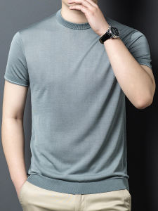 เสื้อยืดไหมนุ่มเนียนสไตล์ลำลองสำหรับผู้ชาย ทรงหลวม แขนสั้น ระบายอากาศได้ดี ระบายความชื้นได้ดี สวมใส่สบาย ฤดูร้อน