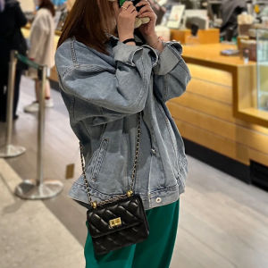 Modern Neutral Style Silver Double Gold Ball Tofu Bag Womens High-End Perforated Chain Leather Shoulder Crossbody Small Square Bag