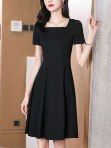 Black Square Collar Mouth Dress Female 2024 New Arrival Summer Elegant Hepburn Style Little Black Dress Waist Slimming Midi Dress