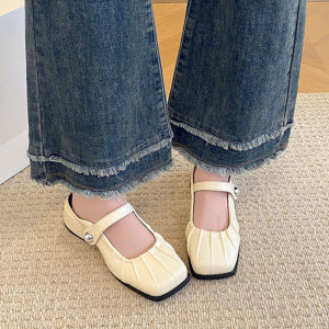 IELGY Summer Korean Version of High-heeled Pleated Mary Jane Slippers Womens Toe Back Empty Moccasins