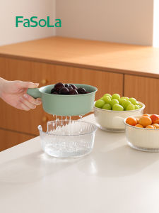 Double Layer Fruit Washing Basket Drain Basket Vegetable Washing Basin Simple Style Home Living Room ABS Material Fruit Tray