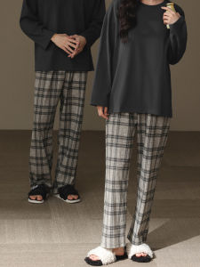 ผ้าฝ้าย ลำลอง ขากว้าง กางเกง คู่รัก ชุดนอน ฤดูใบไม้ผลิ ฤดูใบไม้ร่วง ใส่สบาย หลวม Fit ขาตรงบ้าน กางเกงขายาว สําหรับผู้ชายและผู้หญิง