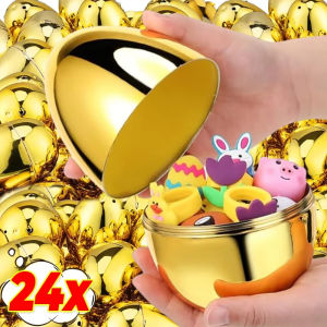 6/24pcs Easter Filling Eggs Golden Easter Decoration Kids Toys Eggs Easter Candy Chocolate Gift Packaging Box DIY Party Home Decor