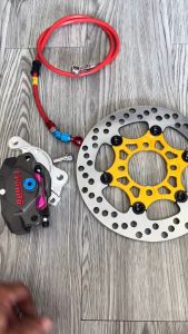 4 MÓN [ heo frando 2pis xám + pát nhôm+đĩa swit 220mm+dây dầu 45 độ đầu nhôm LẮP ĐĨA TRƯỚC EX 135