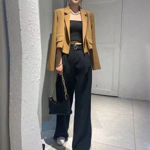 กางเกงหลวม กางเกงขายาววินเทจทรงลุง ขากระบอกใหญ่ กางเกงผู้กญิงผ้าพึ้น ฟรีไซล์เอวยืด