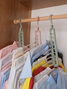 9 Holes Hanger Multi-function Cascading Magic Clothes Hangers Space Saving Folding Closet Storage Wardrobe Anti Skid Drying Rack Clothes Storage Holder 21SOS Nine hole Rotating Clothes Organizer (Buy 5 FREE 1)