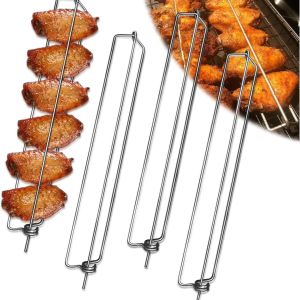 Portable Food Grade Stainless Steel Chicken Wing Guide Skewers Reusable Chicken Wing Rack BBQ Fork for Even Cooking Picnic