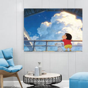 Cartoon Crayon Shin-chan with Puppy Watching Clouds Sky Mosaic Full Round/Square DIY Diamond Painting Wall Picture Home Decor