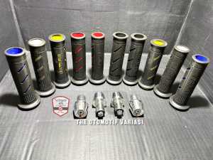 HANDGRIP DOMINO SISIK SET JALU PCX MINI HANDGRIP SARUNG GAS DOMINO MODEL GARIS + JALU STANG CHROME UNIVERSAL