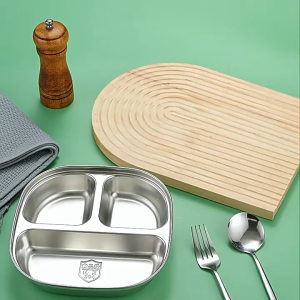 SG RumahHome® Childrens Food-Grade 304 Stainless Steel kids Plates Compartment Tray Tableware Boys and Girls Kindergarten Tray School Lunch Box