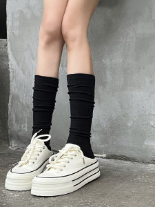 ถุงเท้าผู้หญิงทรงสั้นสีพื้นสไตล์ฮาราจูกุ ถุงเท้าผู้หญิงทรงยาวถึงเข่า สไตล์นักศึกษา ถุงเท้าผู้หญิงเนื้อผ้าฝ้ายบาง