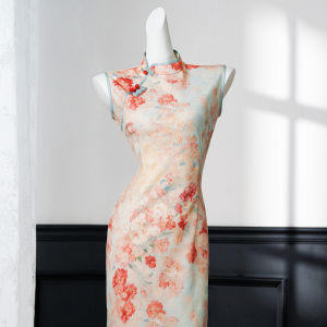 Áo Dài Cinched Waist Cheongsam Phong Cách Trung Quốc Mới Thanh Lịch