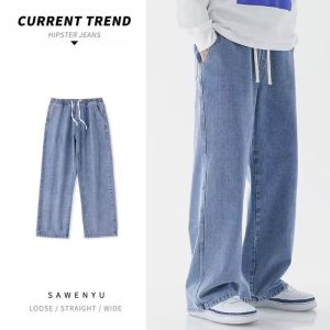 Loose Wide Leg Mens Jeans Casual Straight Cut Trousers for Spring Summer Autumn High Waist Long Pants Youth Fashion