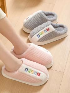 Dép đi trong nhàvăn phòng mùa đông đế nhựa quai bông dày mềm may chắc chắn>Mẫu DREAM