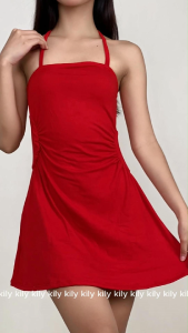 KILY.PH Elegant A-Line Halter Neck Dress in Solid Colors - New Womens Casual Basic Mini Dress