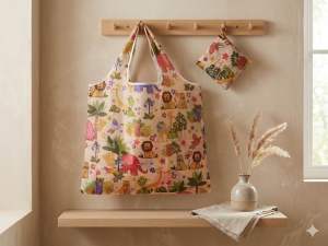 Cute Foldable Shopping Bag | Reusable Eco Tote | Compact & Lightweight | 4 Sizes | Gift for Friends & Family& Teachers