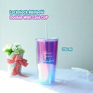 LocknLock Botol Minum Rainbow Double Wall Cold Cup with Straw 750ml