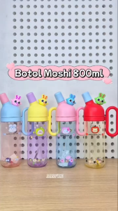 Botol Air Minum Bening Karakter Lucu 800ml / Botol Plastik Aesthetic Moshi / Botol Minum Gagang