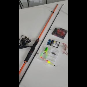 "Combo bộ cần câu lure máy đứng Crocodile màu cam máy câu Deukio AC3000 và bộ quà tặng cực sịn  "