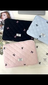 Túi Đựng iPad Máy tính bảng Laptop Chống Sốc màu pastel xinh xắn hoạ tiết nơ đơn giản lót lông mềm