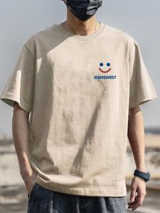 ผ้าฝ้ายระบายอากาศเสื้อยืดสําหรับผู้ชายฤดูร้อนคอวีแขนสั้นแขนสั้นสบายๆอินเทรนด์ย้อนยุควัฒนธรรมจีนพิมพ์เสื้อยืด