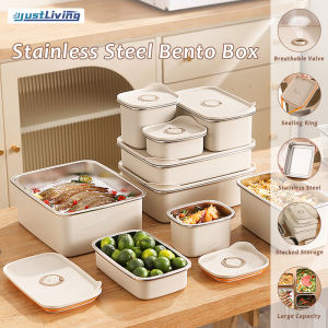 JustLiving 304 Stainless Steel Bento Box Food Box Children Picnic School Lunch Box Company Canteen Fast Japanese Bento Box with Lid Lunch Box Rectangle Outdoor Lunch Box Refrigerator Sealed Storage Fresh Box