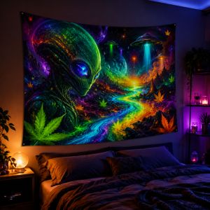 Vikama Psychedelic Alien Tapestry Sci-Fi Aesthetic Vikama Psychedelic Alien Rainbow River Tapestry Ufo Multicolored Nebula