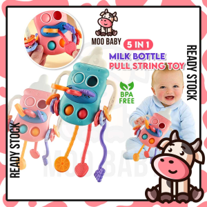 ⭐Moo Baby Pull String Toy Milk Bottle Rattle Toys for Baby Finger Toy Baby Toys 6 Months 12month Motor Skill Toys Baby