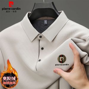 เสื้อโปโลผู้ชาย Pierre Cardin ผ้าขนสัตว์ผสมผ้าไหมไหมน้ำหนักหนา แขนยาว ฤดูหนาว แฟชั่น อบอุ่น เสื้อยืด เสื้อตัวบน