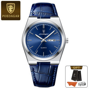 POEDAGAR Chính Hãng Đồng hồ nam dây da lịch dạ quang không thấm nước 930