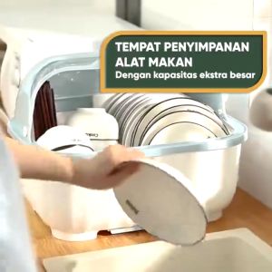 Mehaa Rak Pengering Piring Hijau Plastik Multifungsi untuk Piring Mangkok dan Sendok