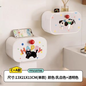 Cartoon Bathroom Tissue Box Wall Mounted Toilet Paper Holder No Drilling Washcloth Storage Rack Nordic Style Household Organizer