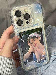 Full Cover Gradient Heart 15/14 Phone Case 13/12promax Soft 7/8p Slot Small Card Compatible with TPU Protective Shell