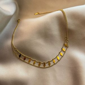 18K Gold Plated Choker Necklace Double Layers Stainless Steel Diamond Sequin Necklace For Women