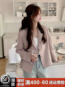 Pink Short Tailored Jacket Womens Casual Style Spring Autumn High Quality Elegant Simple Button Pocket Long Sleeve Suit Coat