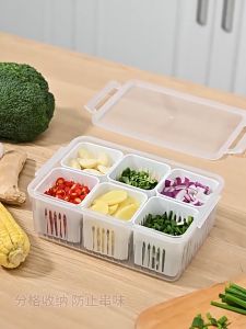 4/6 Grid Fefrigerator Food Storage Box with Lid - Drain Design & Portable Food Snack Box Container