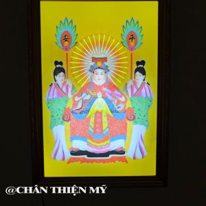 Tranh Điện Cửu Thiên Huyền Nữ Có Đèn Trang Trí Bàn Thờ Treo Phòng Thờ DCTHN-04
